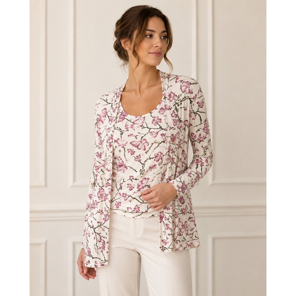 XSCAPE Floral Cardigan Tank Set Medium Cherry Blossom Vintage Style Feminine Y2K
